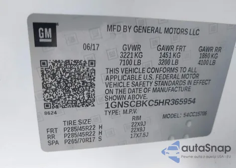 2017 Chevrolet Tahoe Lt from USA, damaged, VIN 1GNSCBKC5HR365954